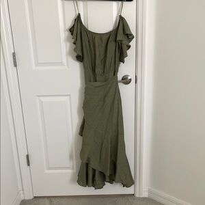 Elegant Olive Green Off the Shoulder Ruffle Dress